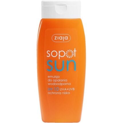 Low-level sun protection for darker or tanned skin - Ziaja, Sopot Sun Waterproof Sunscreen Lotion Spf10 150ml,