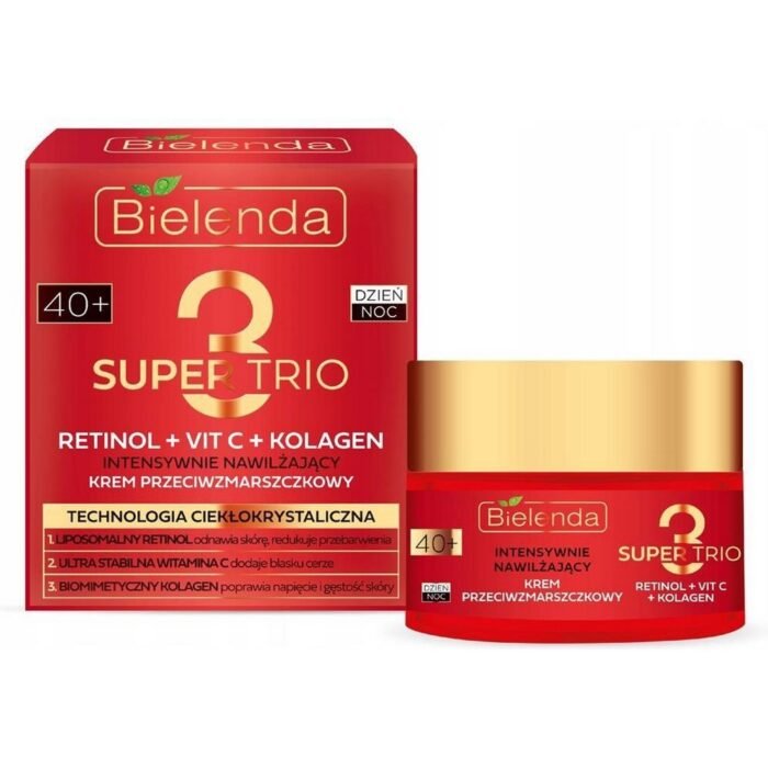 Wrinkles and fine lines in mature skin - Bielenda, Intensively Moisturizing Anti-Wrinkle Cream 40+ Super Trio Retinol + Vit C Collagen for Day and Night 50ml,
