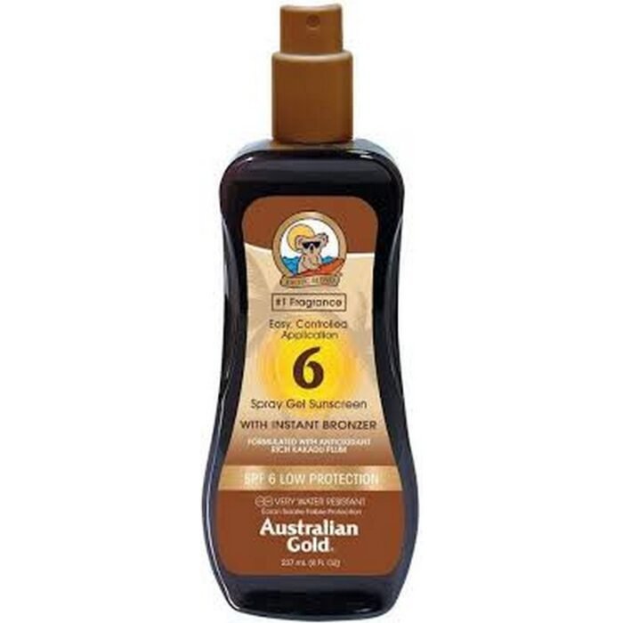 Manque d’éclat hâlé, – Australian Gold, Spray Autobronzant avec Protection Solaire SPF6, 237 ml.