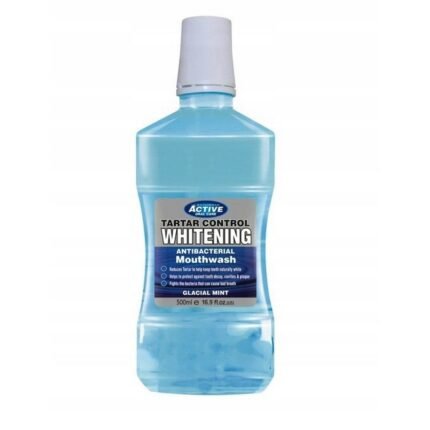 Yellow or stained teeth,-ACTIVE, Glacial Mint Whitening Antibacterial Mouthwash with Fluoride, 500 ml,