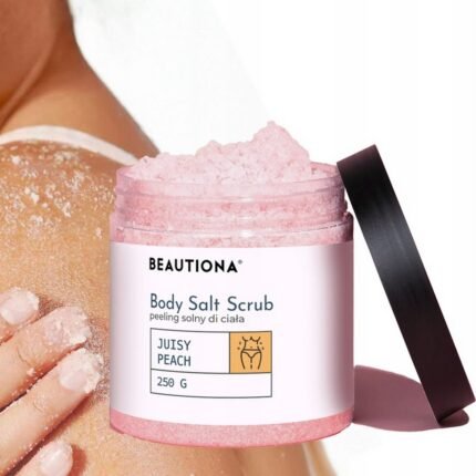 Dry and rough skin,- BEAUTIONA, Juicy Peach Salt Body Scrub, 250 g, Dull and tired-looking skin,- BEAUTIONA, Juicy Peach Salt Body Scrub, 250 g, Lack of smoothness and radiance,- BEAUTIONA, Juicy Peach Salt Body Scrub, 250 g, Accumulation of impurities and dead cells,- BEAUTIONA, Juicy Peach Salt Body Scrub, 250 g.