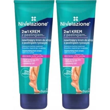 Rough and hardened skin,-Nivelazione, , 2 Pieces of Moisturizing Foot Cream with Rice Peeling, 100ml, Dry and flaky feet,-Nivelazione, , 2 Pieces of Moisturizing Foot Cream with Rice Peeling, 100ml, Lack of smoothness and softness,-Nivelazione, , 2 Pieces of Moisturizing Foot Cream with Rice Peeling, 100ml, Daily foot care maintenance,-Nivelazione, , 2 Pieces of Moisturizing Foot Cream with Rice Peeling, 100ml.