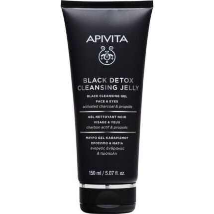 Combination and oily skin,-Apivita, Black Detox Cleansing Jelly Propolis & Carbon, 150 ml,
