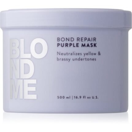 Yellow and brassy tones in blonde hair,-Schwarzkopf, Blondme Bond Repair Purple Mask Anti-Yellow Hair Mask, 500 ml,
